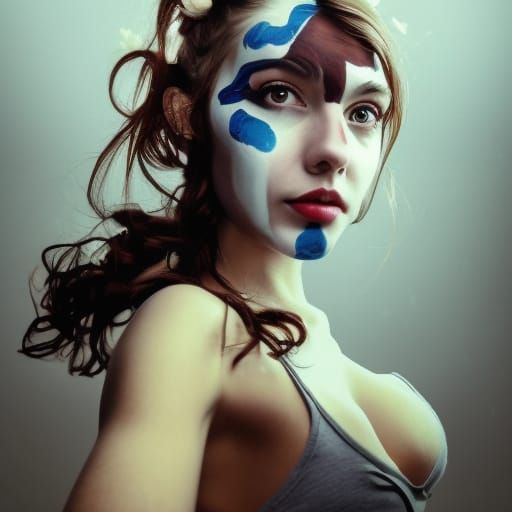 beautiful woman looking directly at the camera, face painted...
