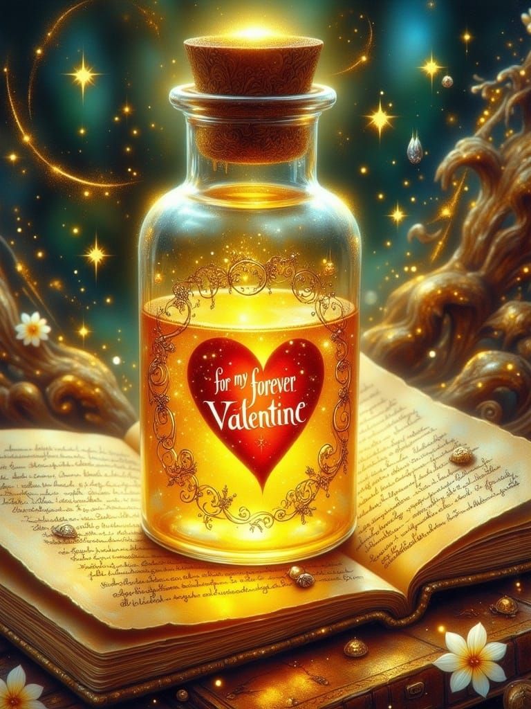 A Touch of Gold: Heart-Shaped Elixir in Ancient Leather Jour...