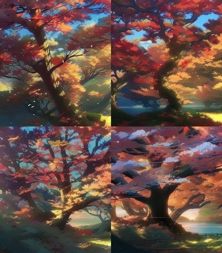 Japanese Maple Autumn Colors Anime Style