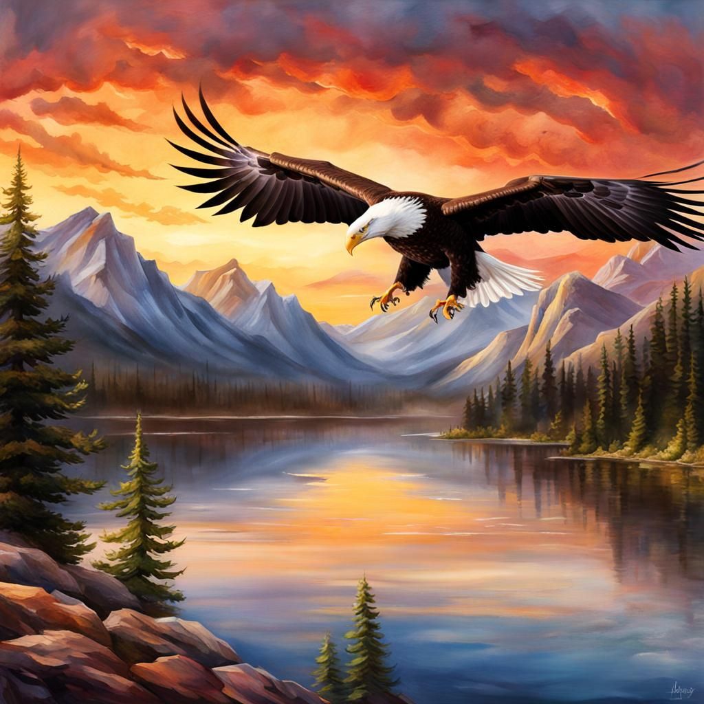Watercolor Bald Eagle in the Rocky Mountain