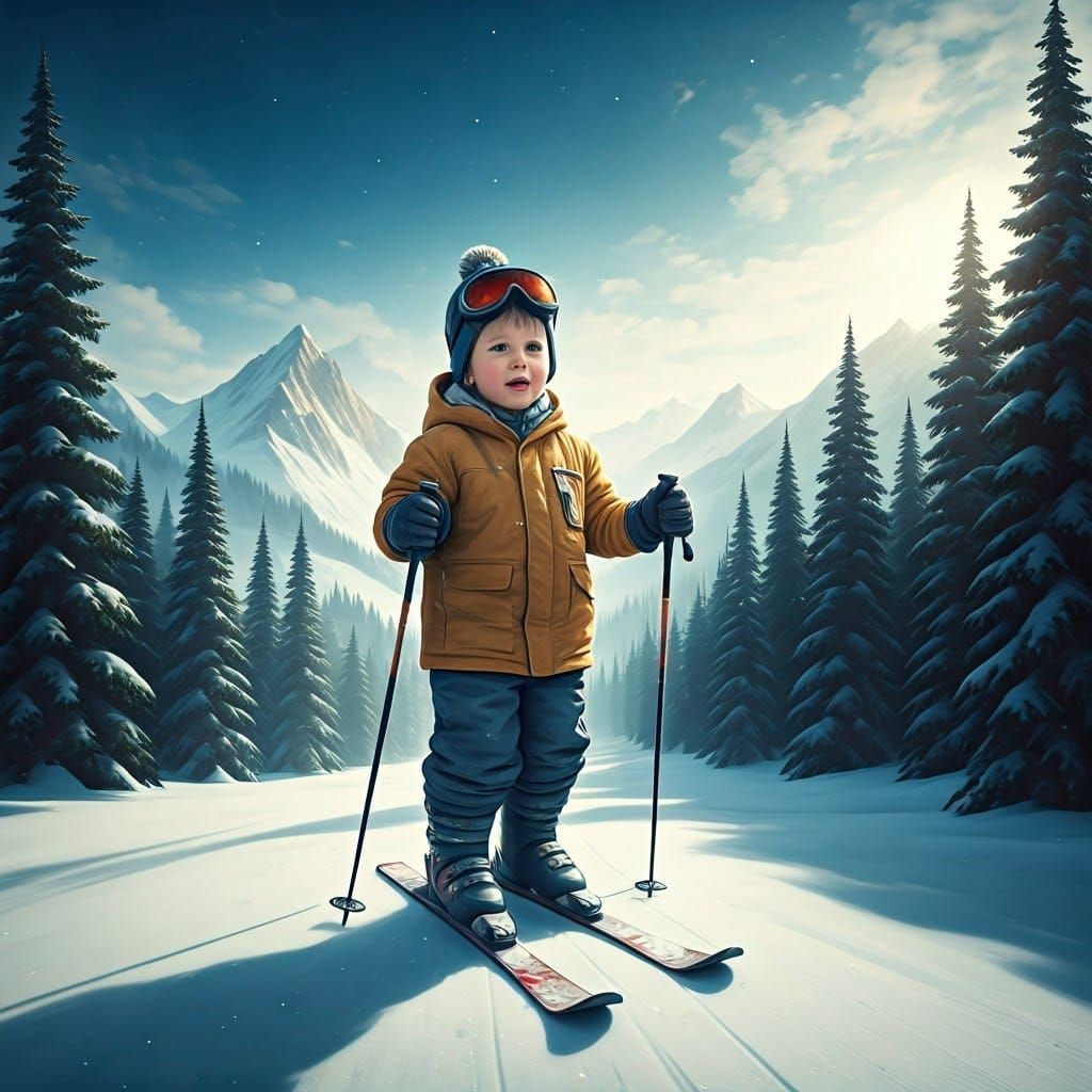 Young Skier Embarks on Alpine Adventure in Stunning 8K Matte...