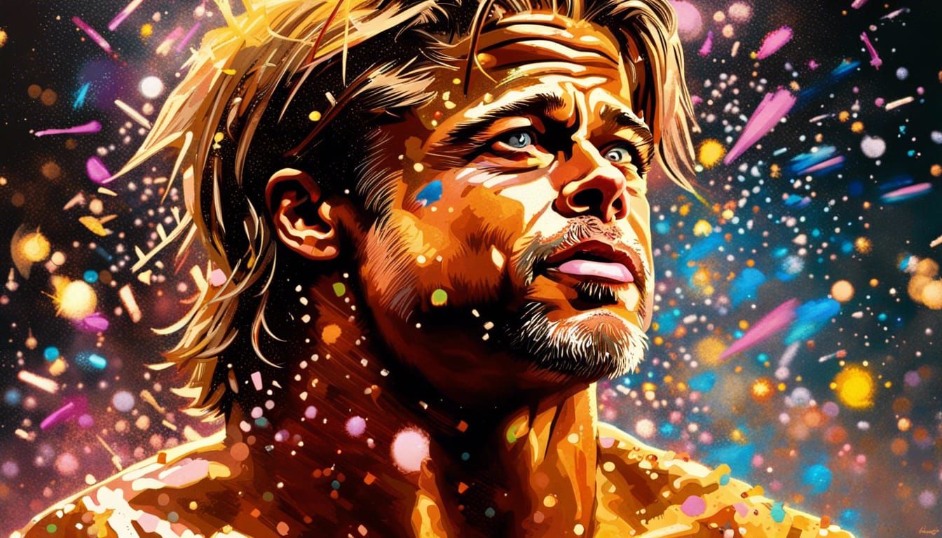 Glitter explosion stuns Brad Pitt