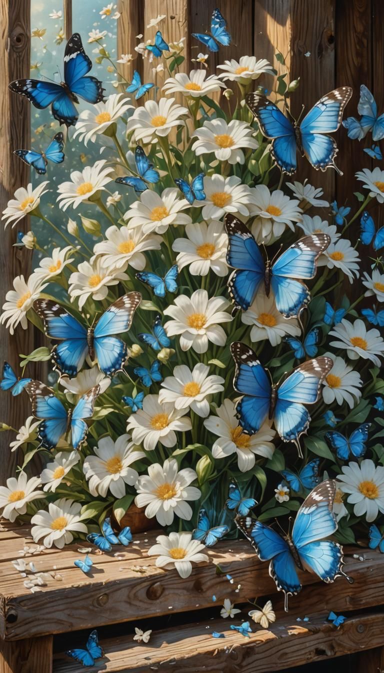 a majestic bouquet of white flowers on a wooden bench  surro...