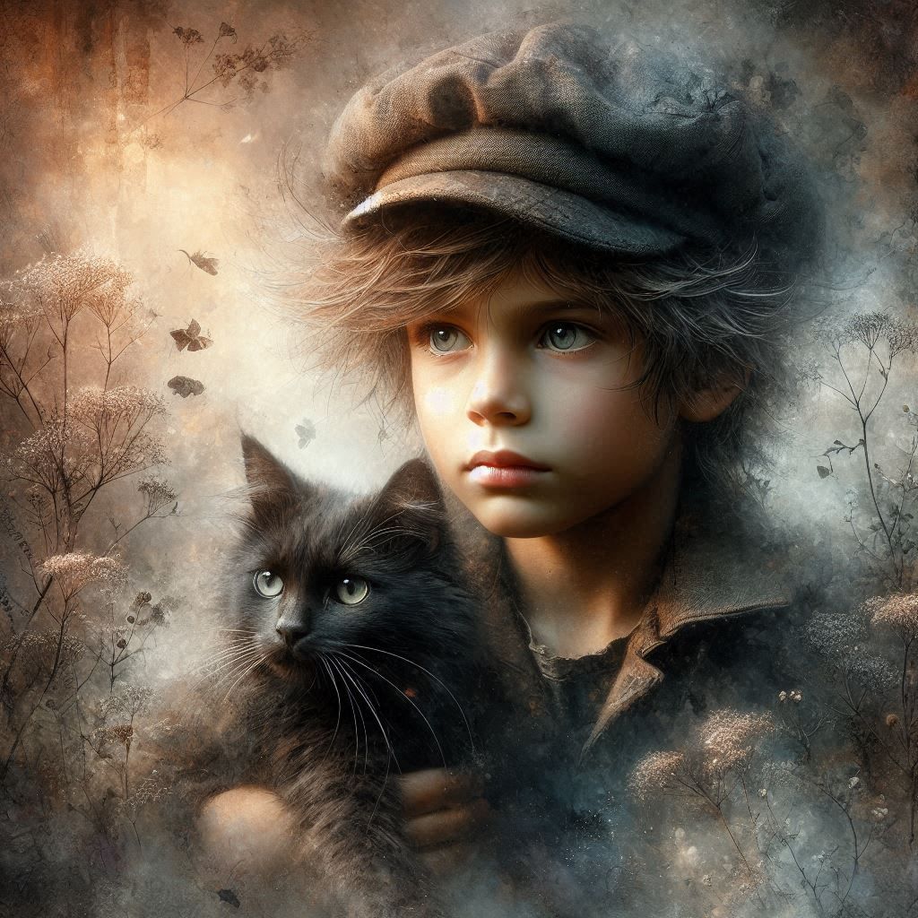 The Boy with his Black cat 😁😸😸