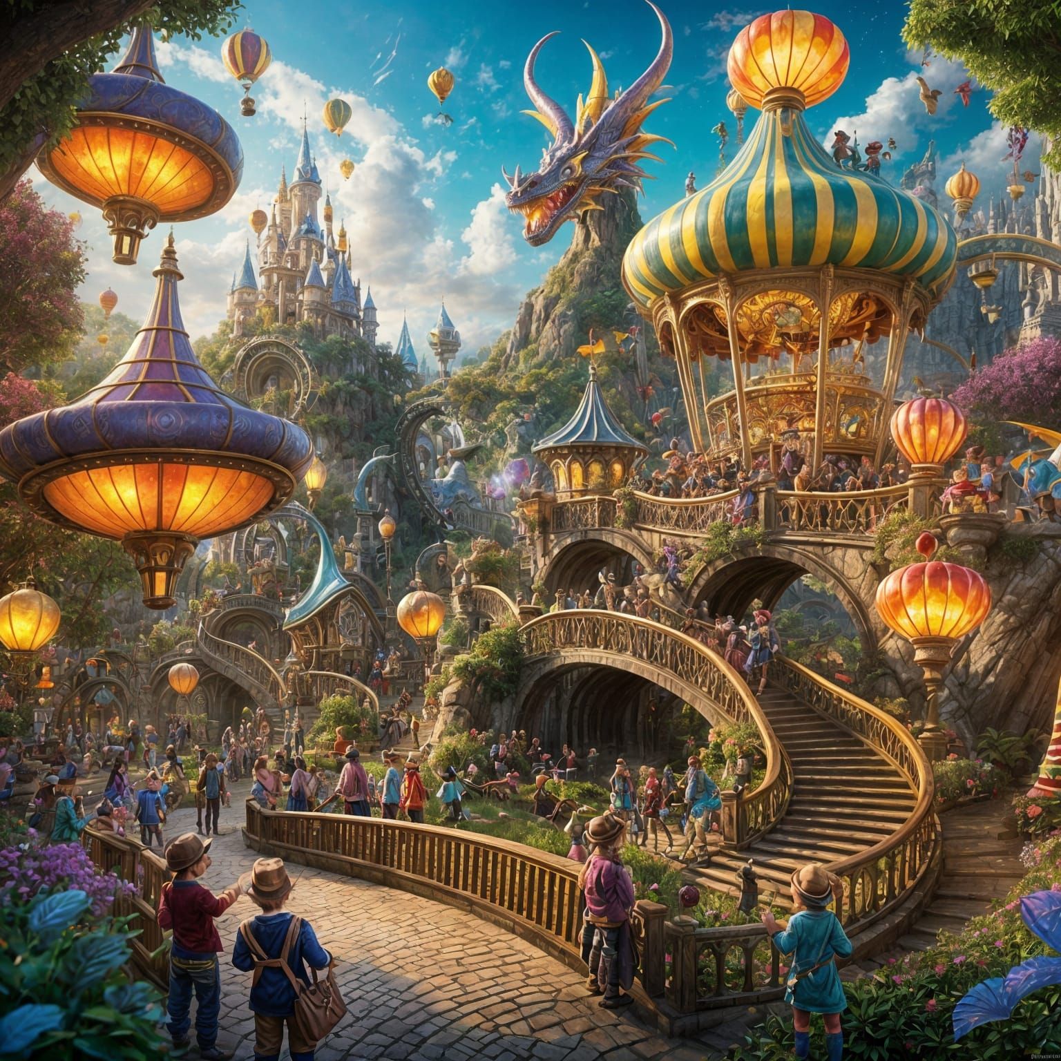 A wizzards Park land, that includes games as a big metalic dragon rollercoaster, mechanicals magician ...  by @Wesly 