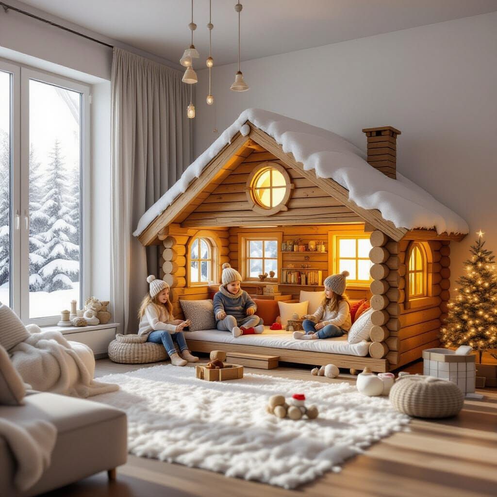 Child's Inner World: School, Family, Winter Scene