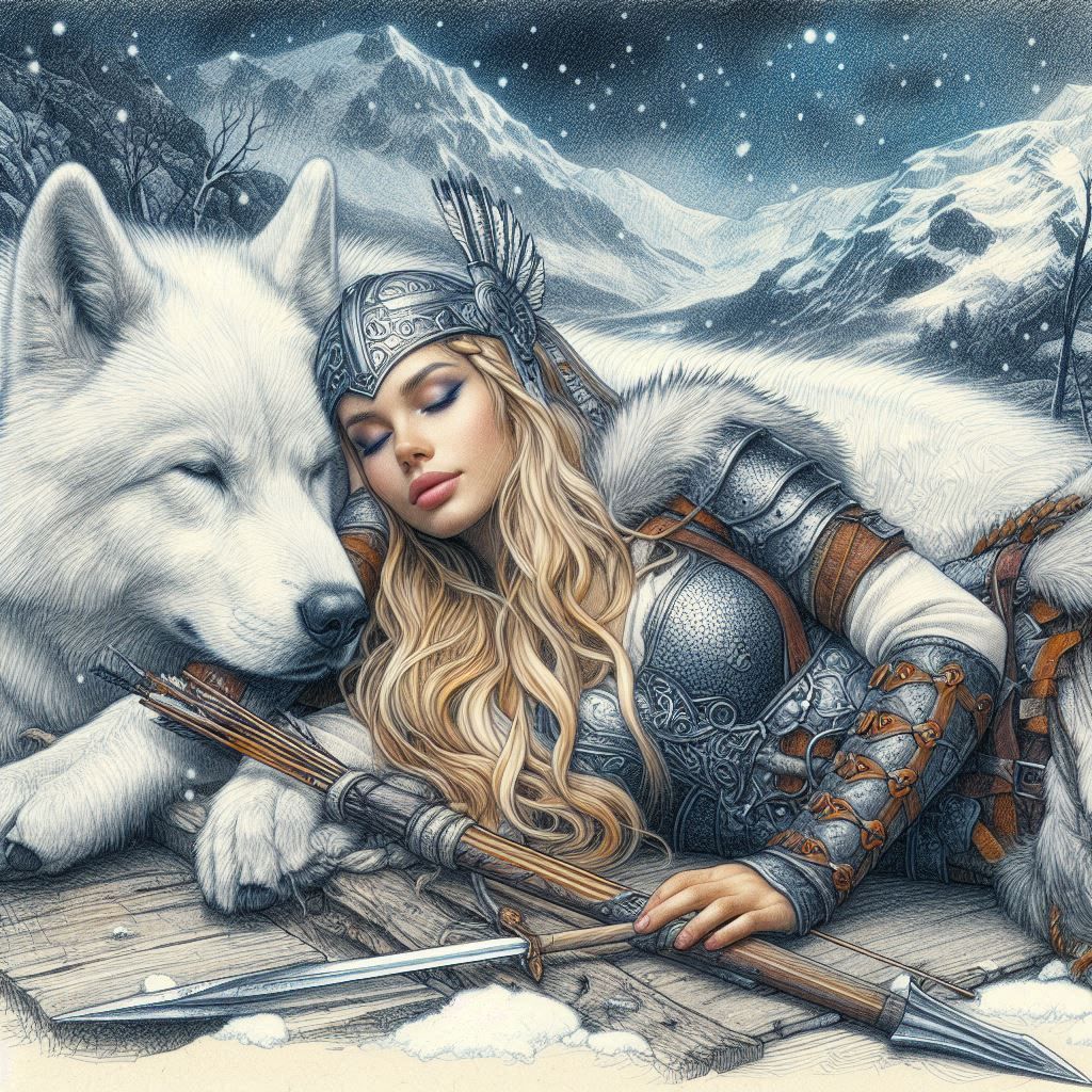 Viking Girl And Wolf
