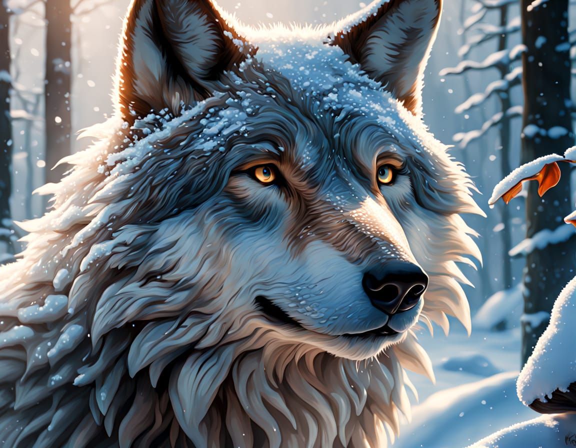 Lone Wolf in Snowy Franconian Village: Digital Art