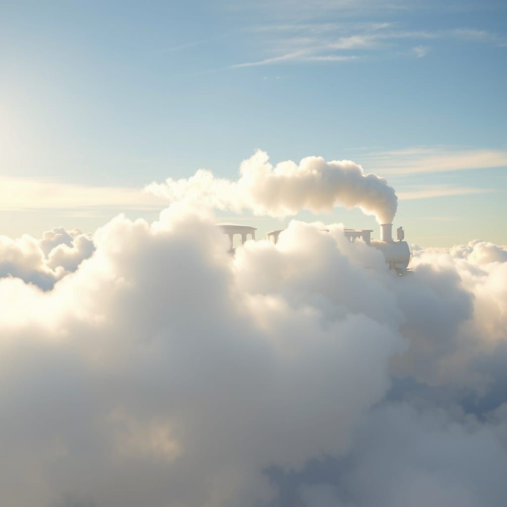 Cloud Train Journey Across a Sunny Sky