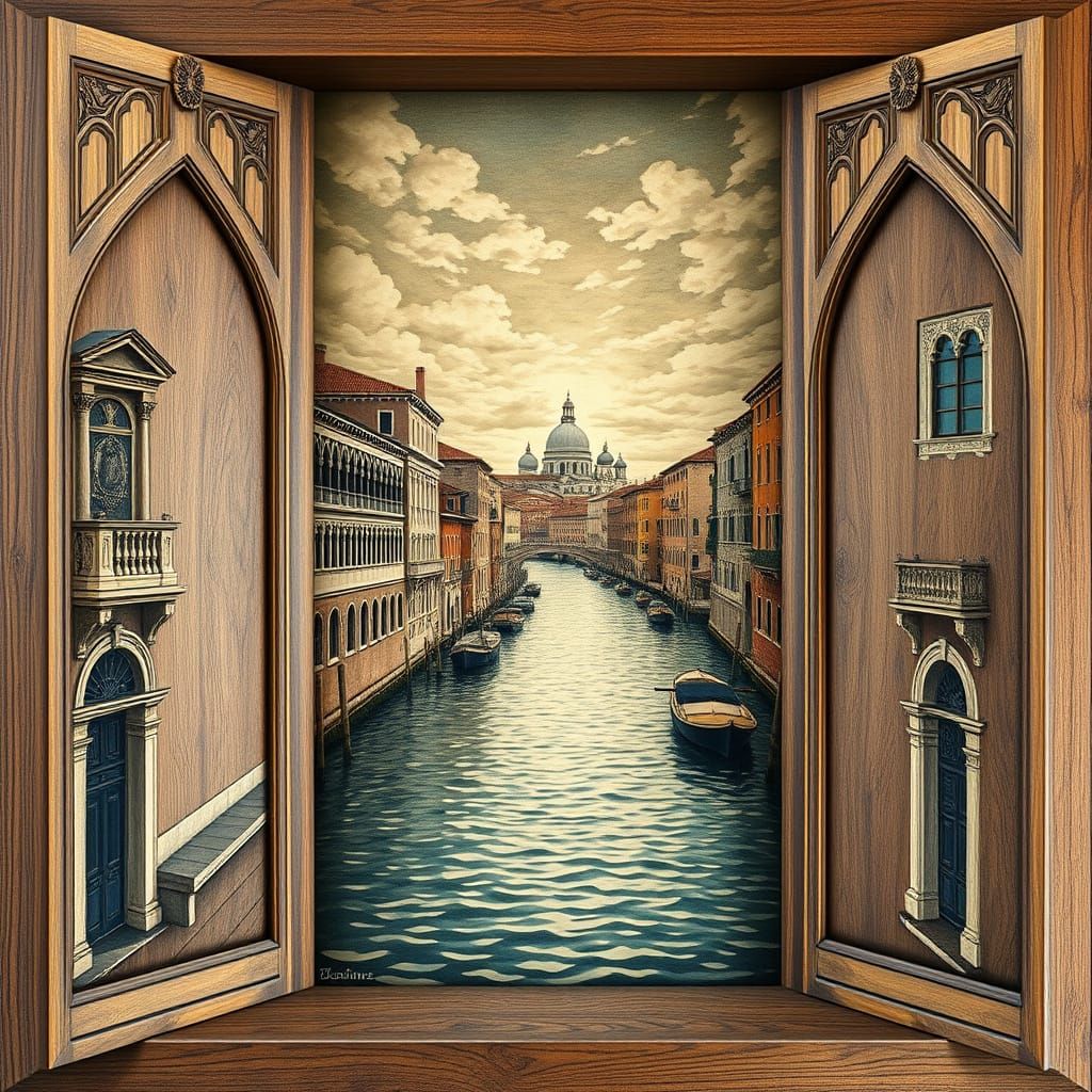 triptych, Venice, Xylography  by @Em93