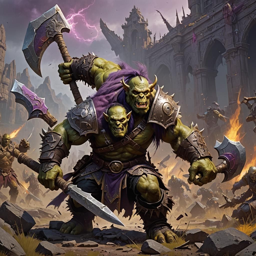 Fierce orc wielding a large axe on the Battlefield.