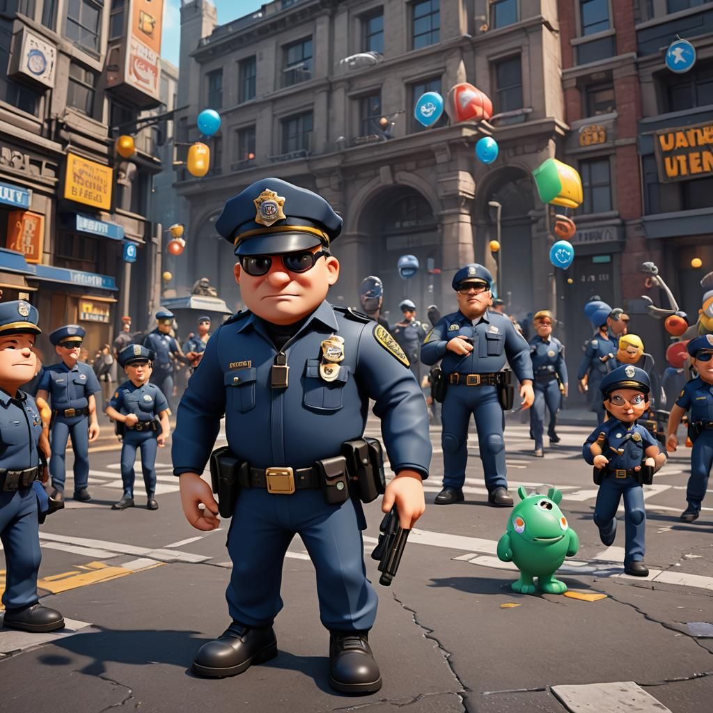 3d cartoon police character high details, front view , 8K re...