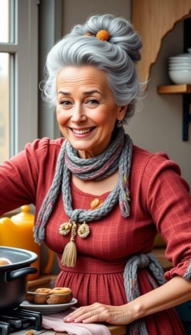 Joyful Woman Baking Doughnuts and Toasting with Champagne