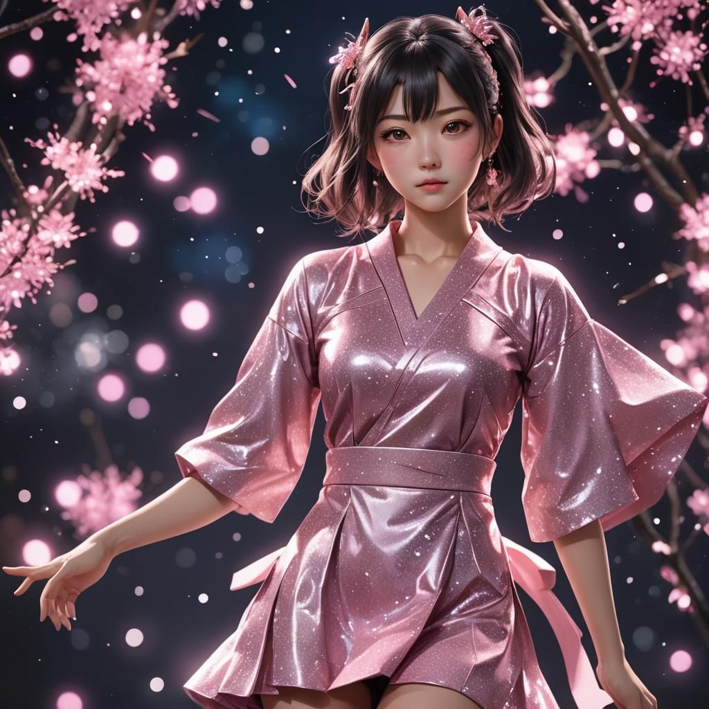 close up beautiful pose, Japanese woman wearing pink minidre...