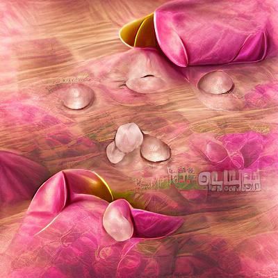 Pink rose petals with raindrops detailed soft colors digital...