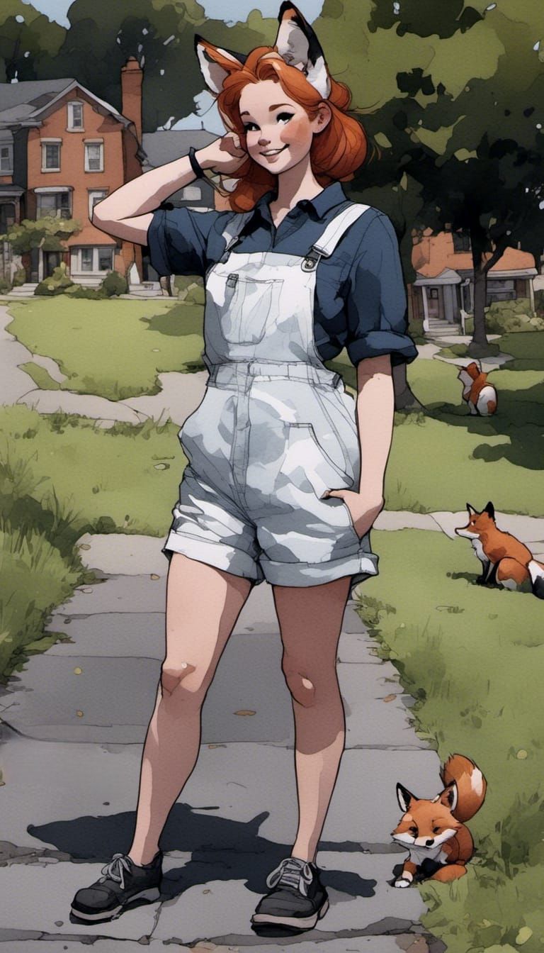 Fox-girl Vixen in the neighborhood