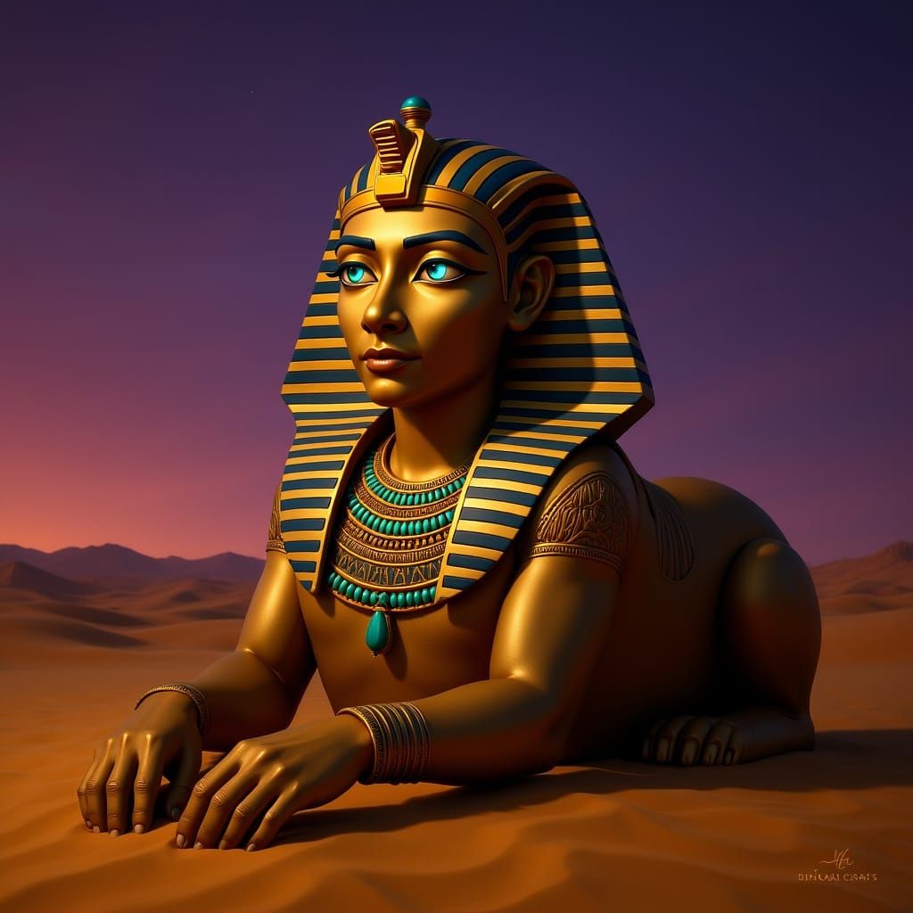 Majestic Egyptian Sphinx in Desert Twilight