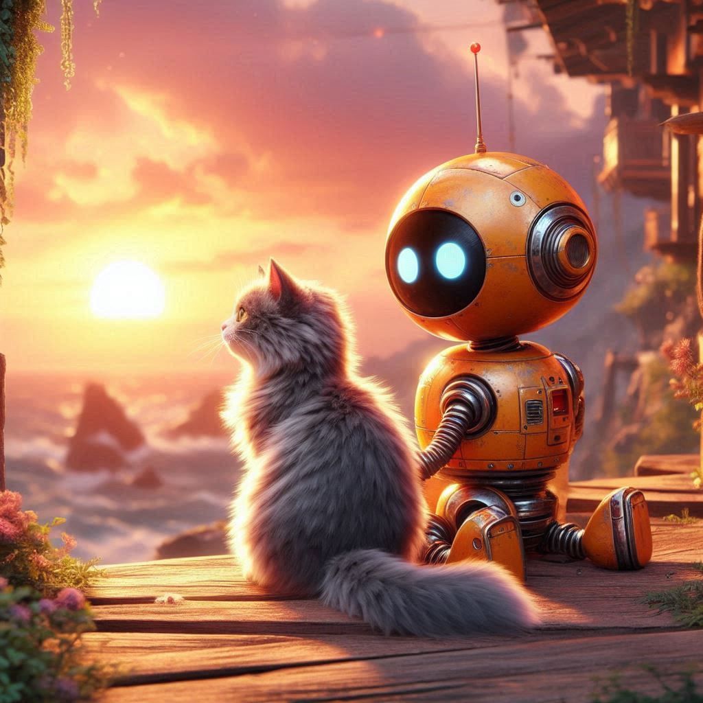 cute robot sunset.