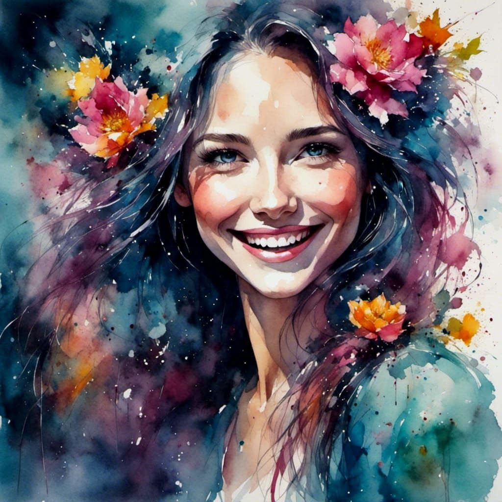 Watercolor Portrait of a Smiling Person