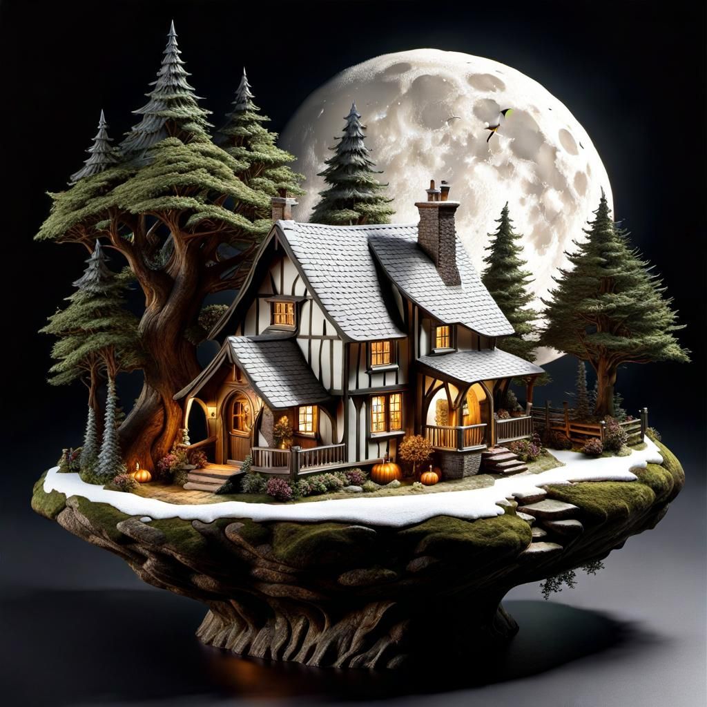 Moonlit Cabin in the Woods