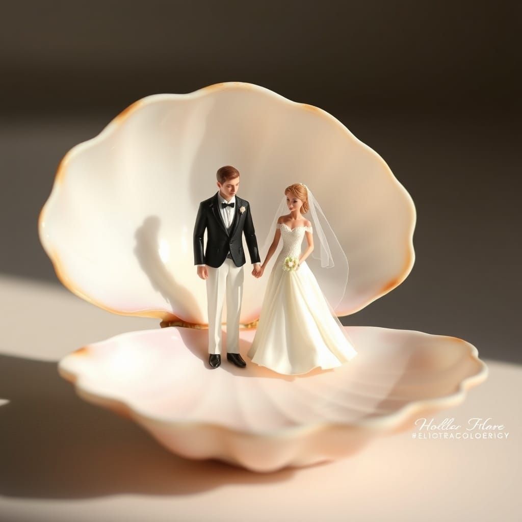 Miniature Wedding Inside Seashell: Dreamy Fantasy Art