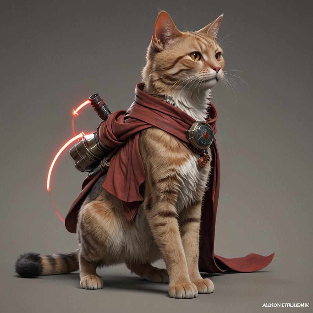 The Red Jedi Cat side view full body  8k resolution concept ...