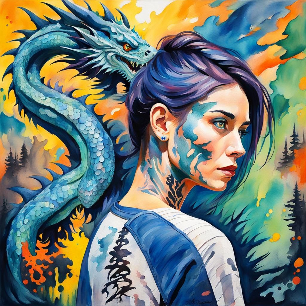 The girl with the full-back dragon tattoo.