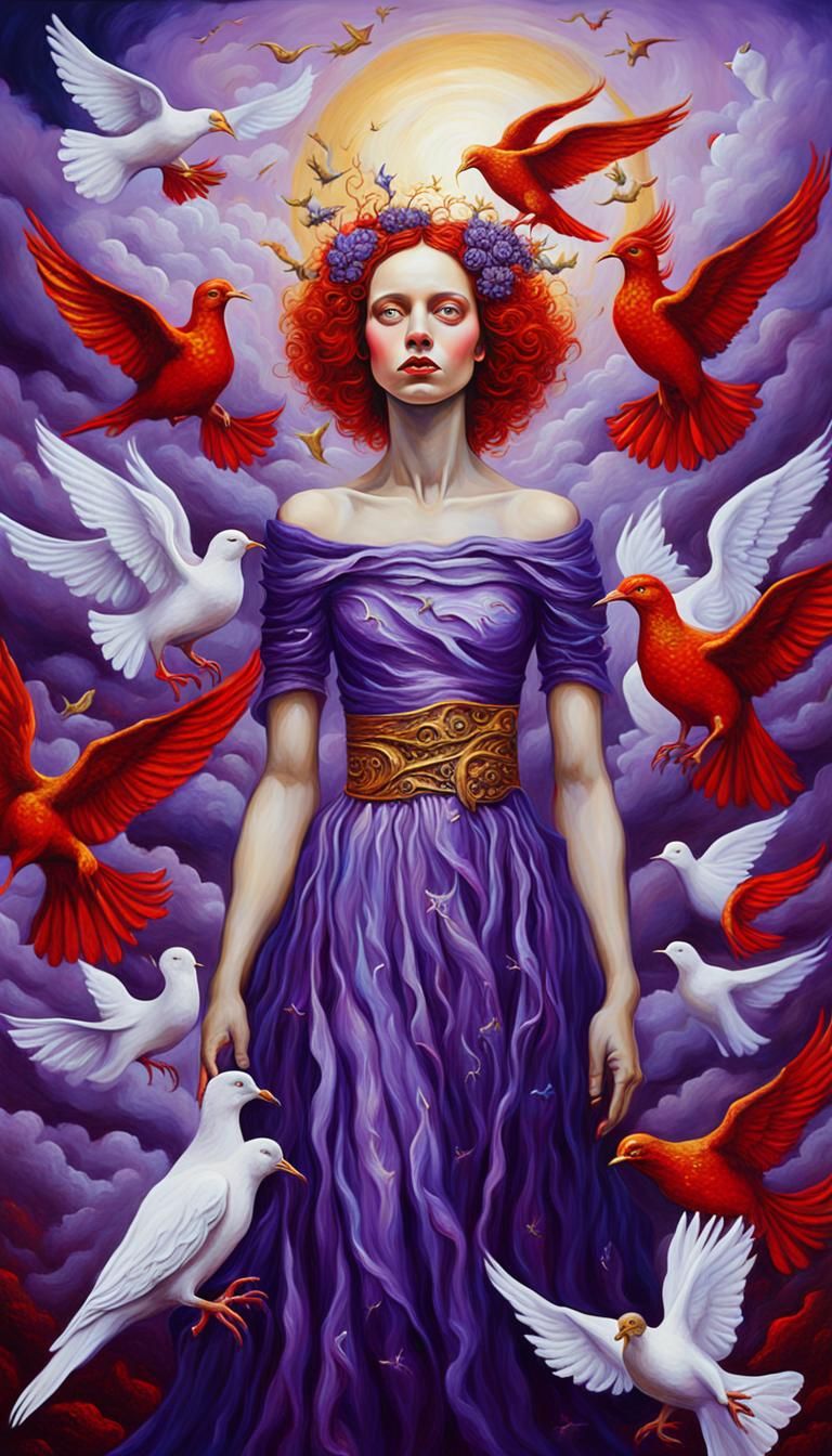 Heaven and Hell, surreal acrylic painting by [Esao Andrews |...