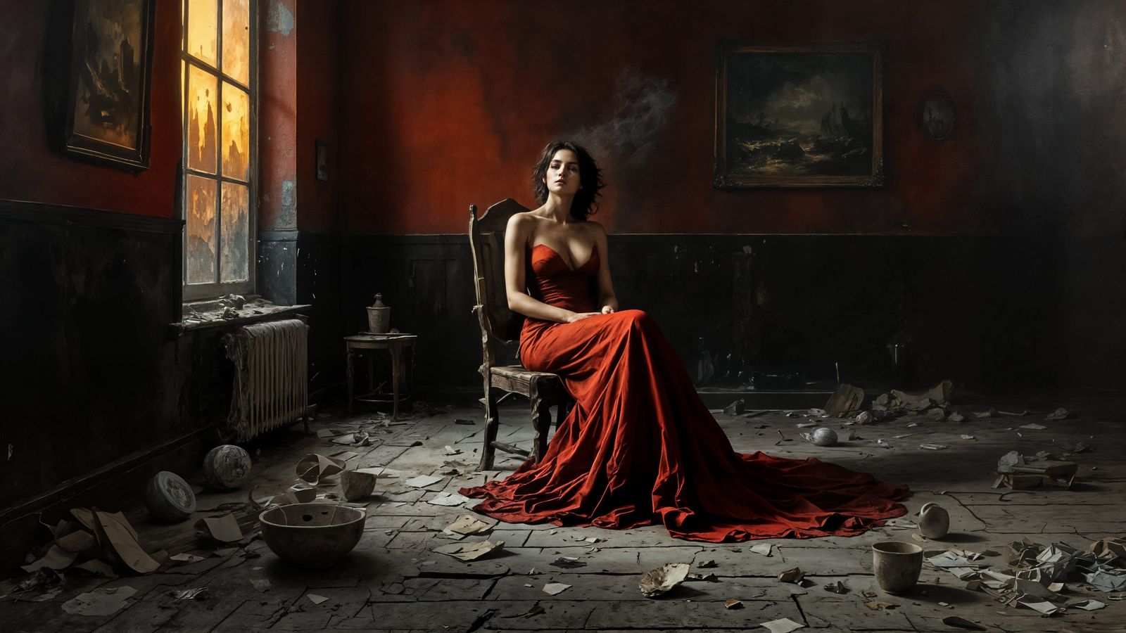 Woman in red room  by @Riku Makirinne