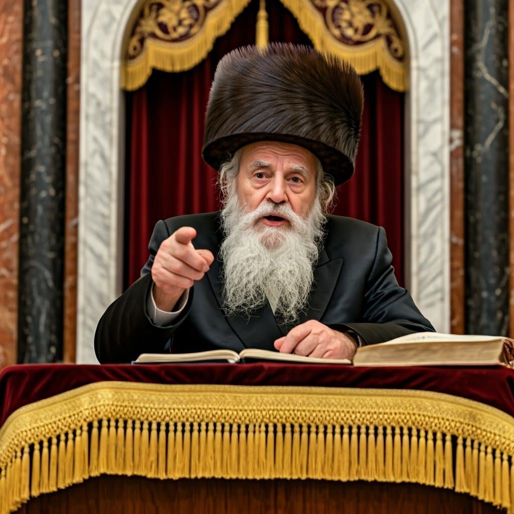 Elderly Rabbi Speaks with Passion in a Synagogue
