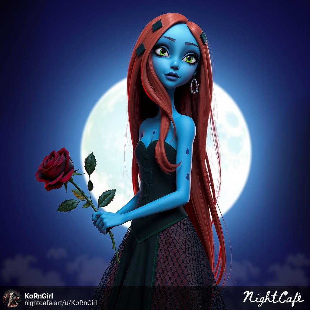 CGI Blue Girl Holding A Rose