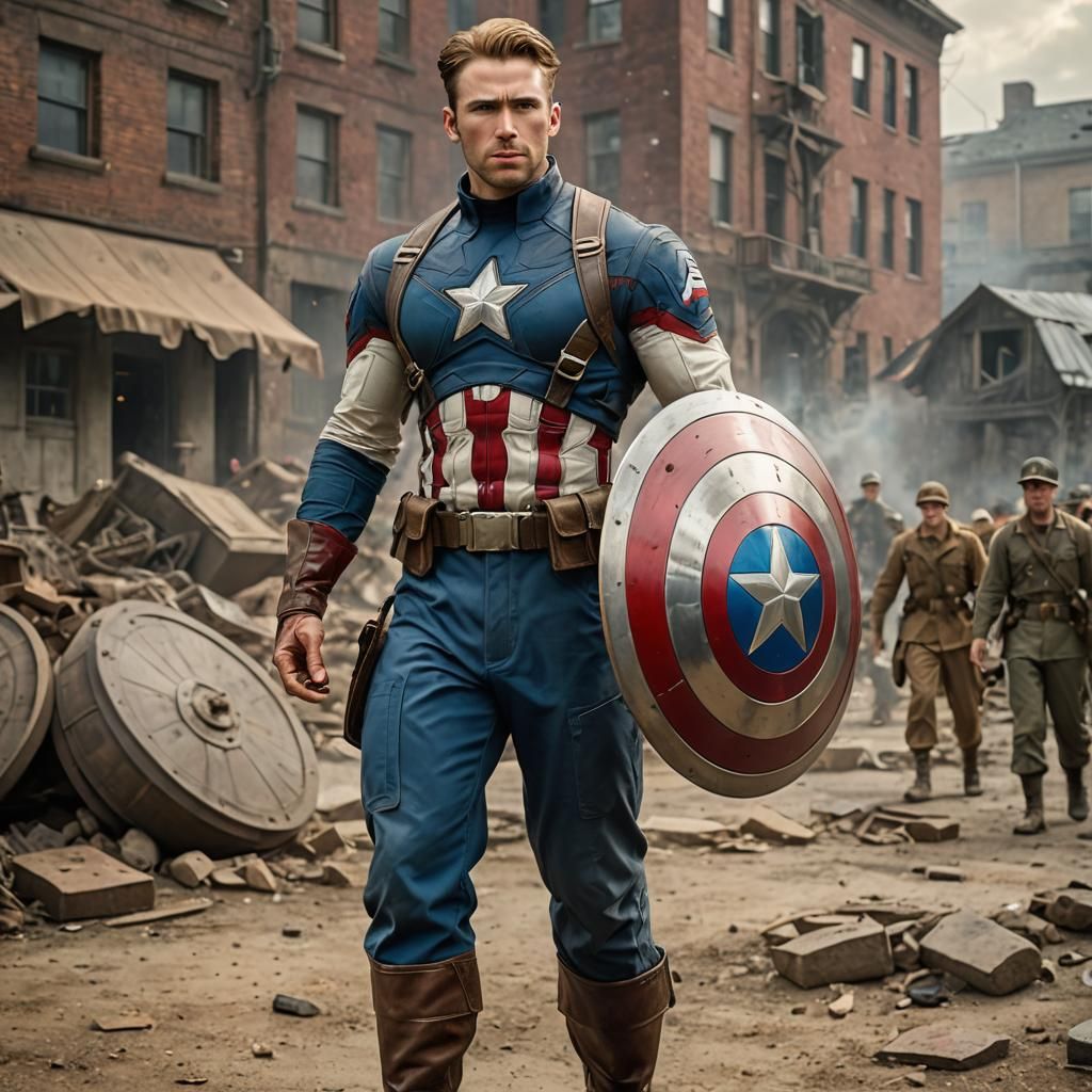 Captain America marching unmasked - AI Generated Artwork - NightCafe