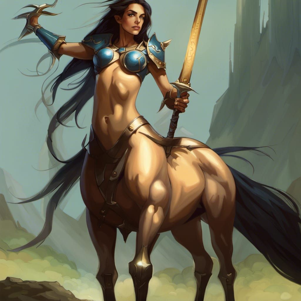 Female Centaur Blue Armor  by @Mission Spooky