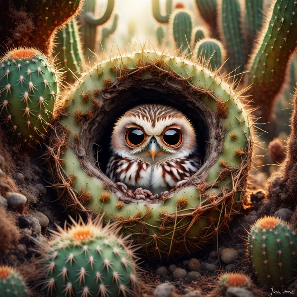 The Cactus Ferruginous Pygmy Owl Nest inside a cactus  by @Poupa