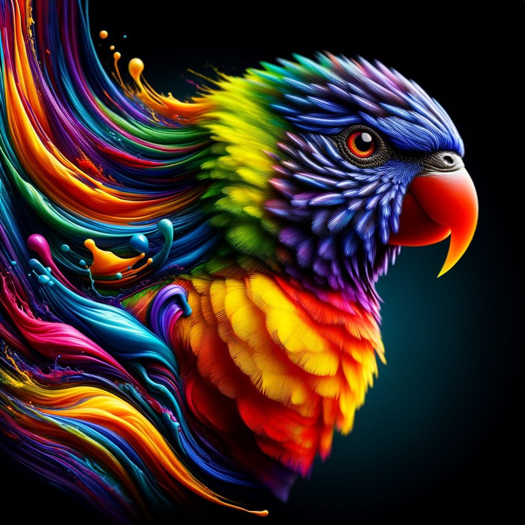 different colors of paint pours out to create a Rainbow Lorikeet  by @RPGCatLover