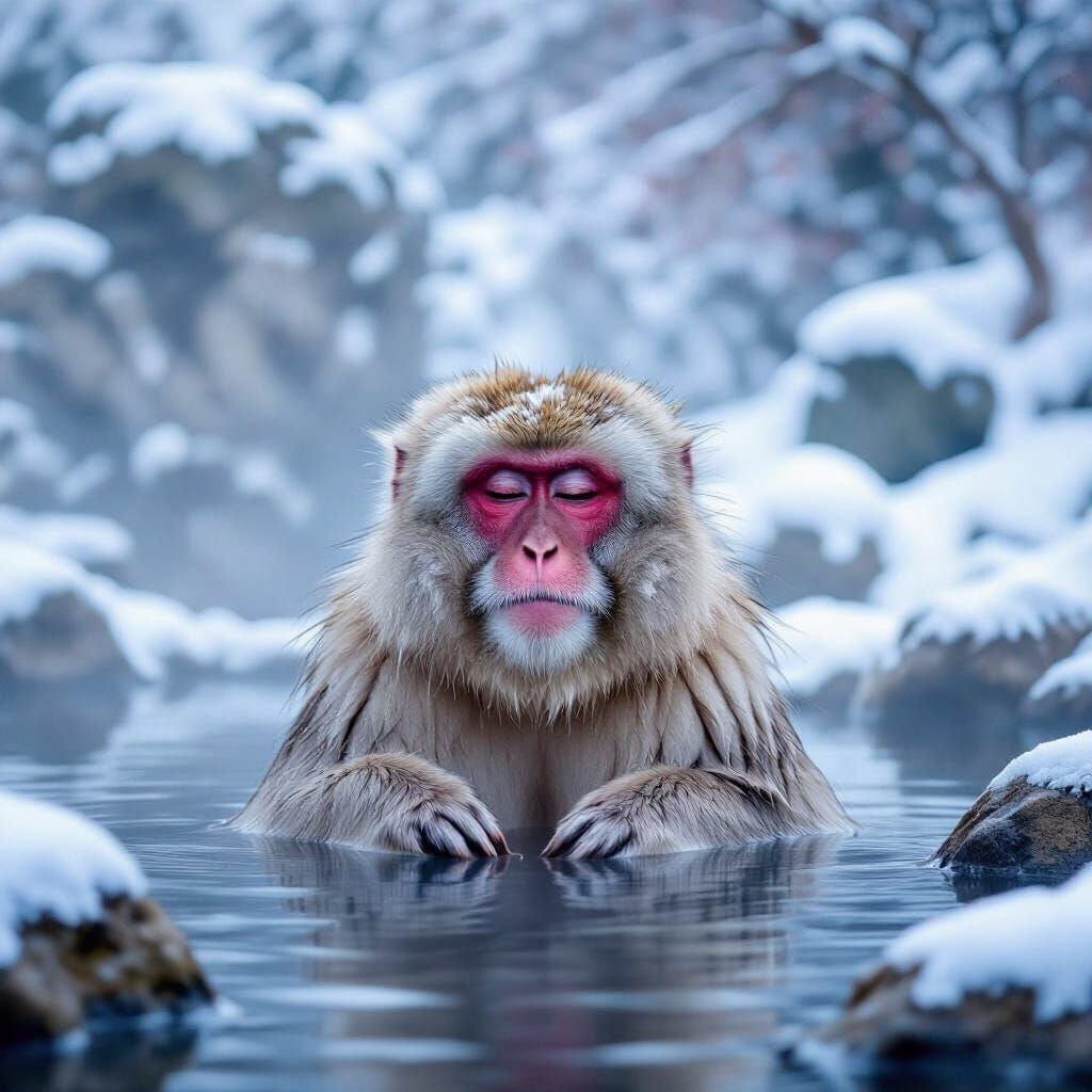 Japanese Snow Monkey (Japanese macaques) destresses in the spa...3 likes  by @beth 