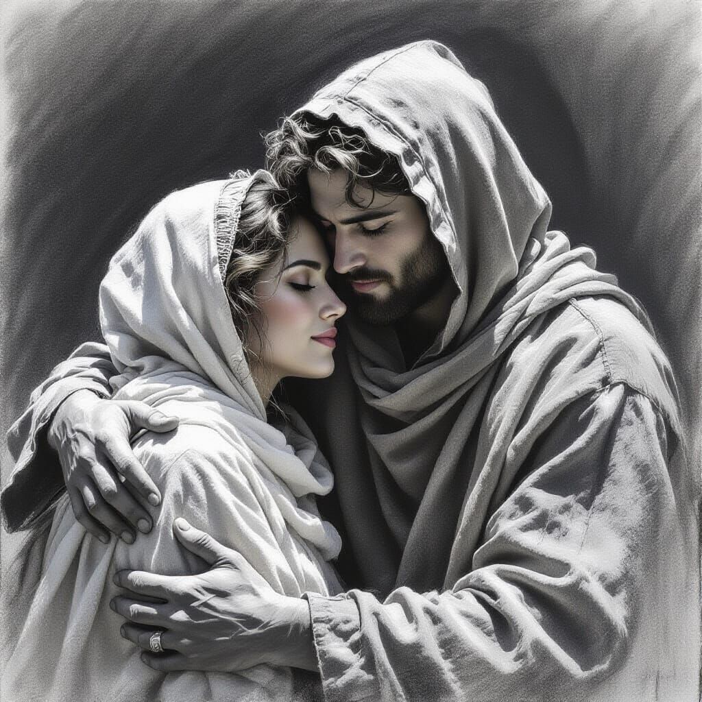 Kindness and Forgiveness: A Tenderhearted Charcoal Drawing