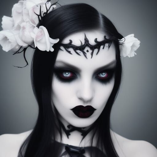 Gothic vampire beauty with white roses - AI Generated Artwork ...