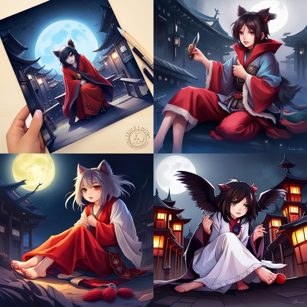 SDXL: Tengu Yokai Werewolf in Ancient Asian City