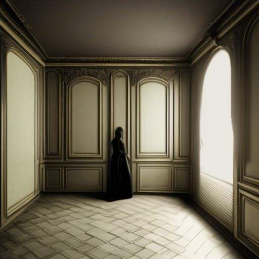 une silhouette d'une femme apparait dans le fond de la porte...