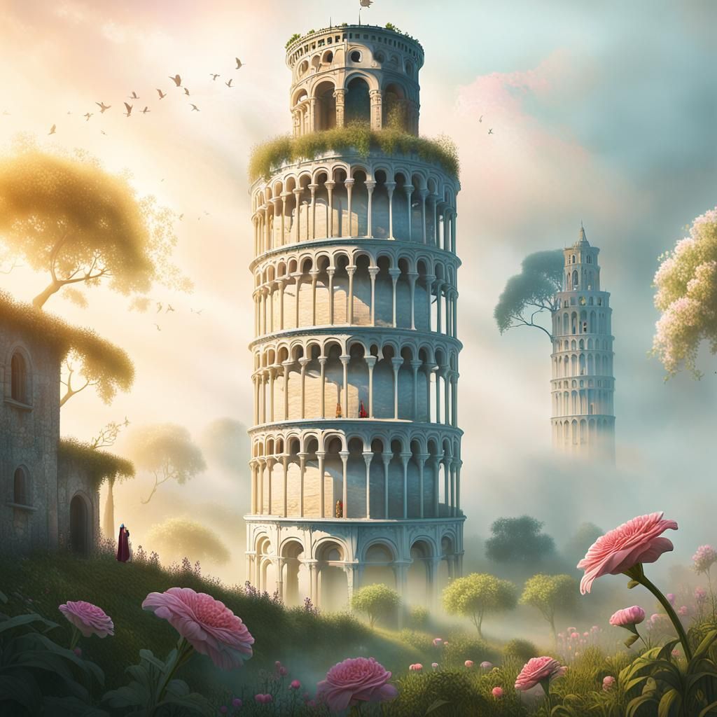 Surreal Tower of Pisa in Renaissance Style