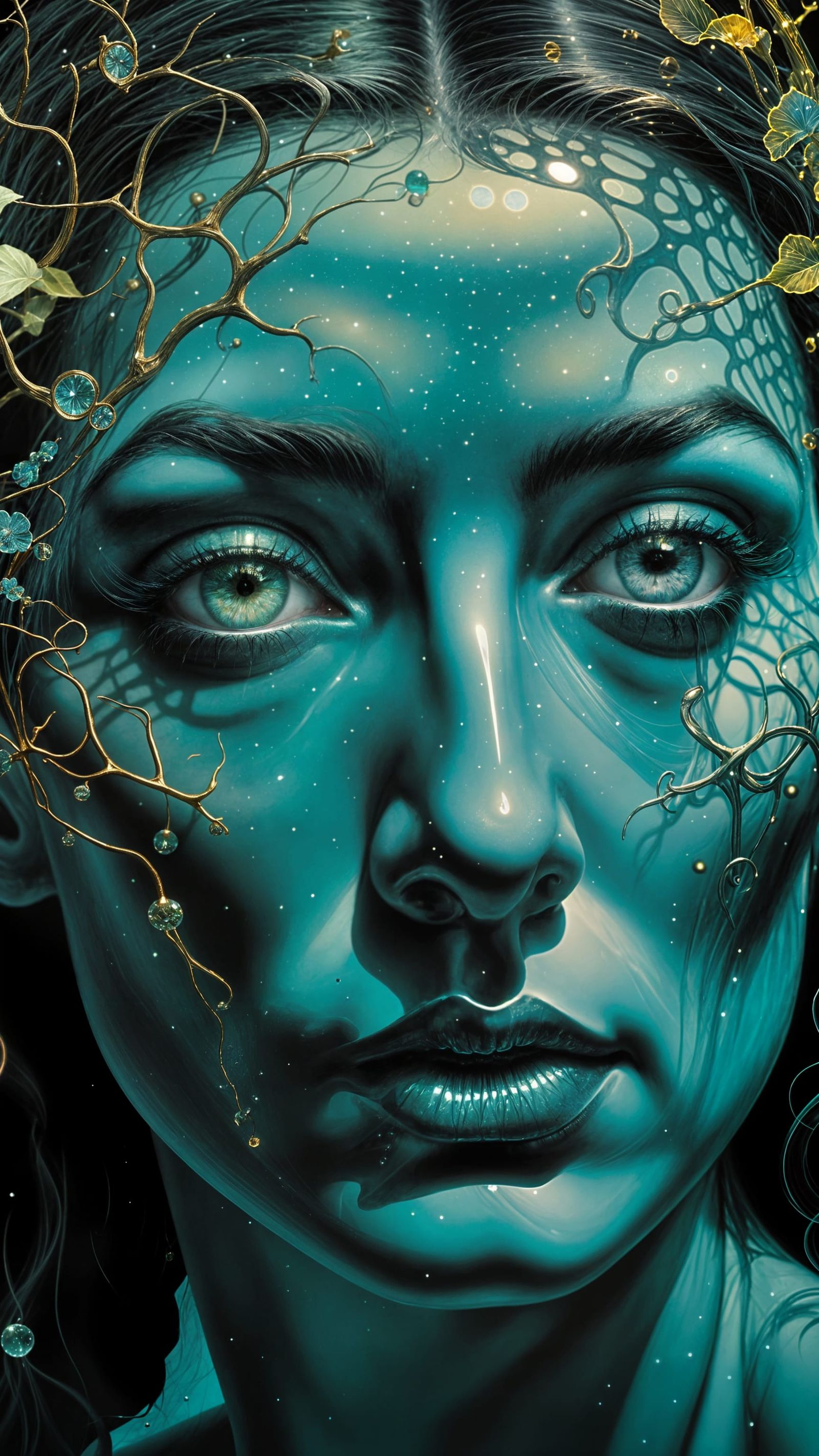 Surreal Mystic Goddess with Glowing Skin and Cosmic Eyes