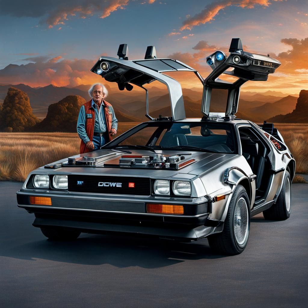 Doc Brown with his DeLorean