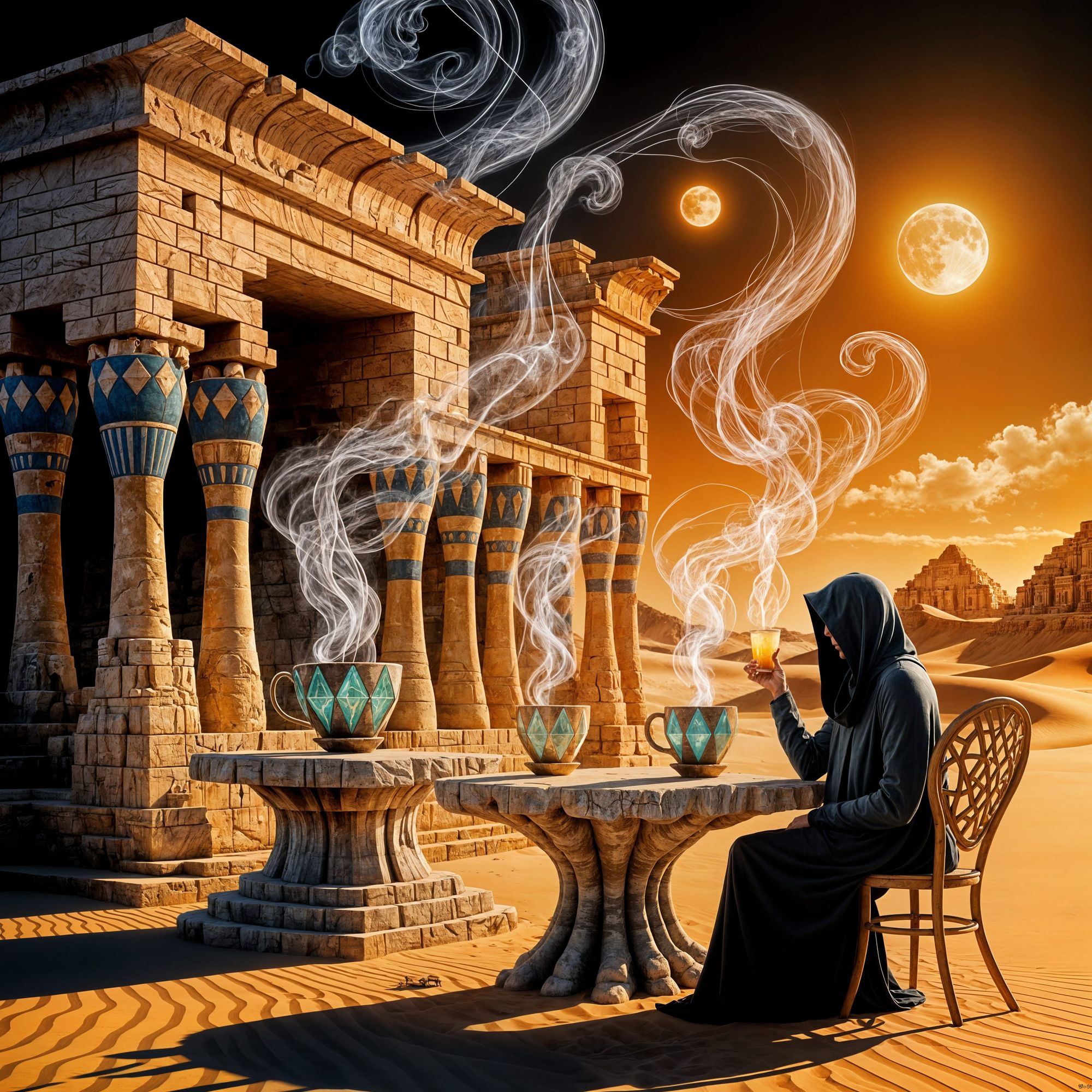 A surreal desert oasis café