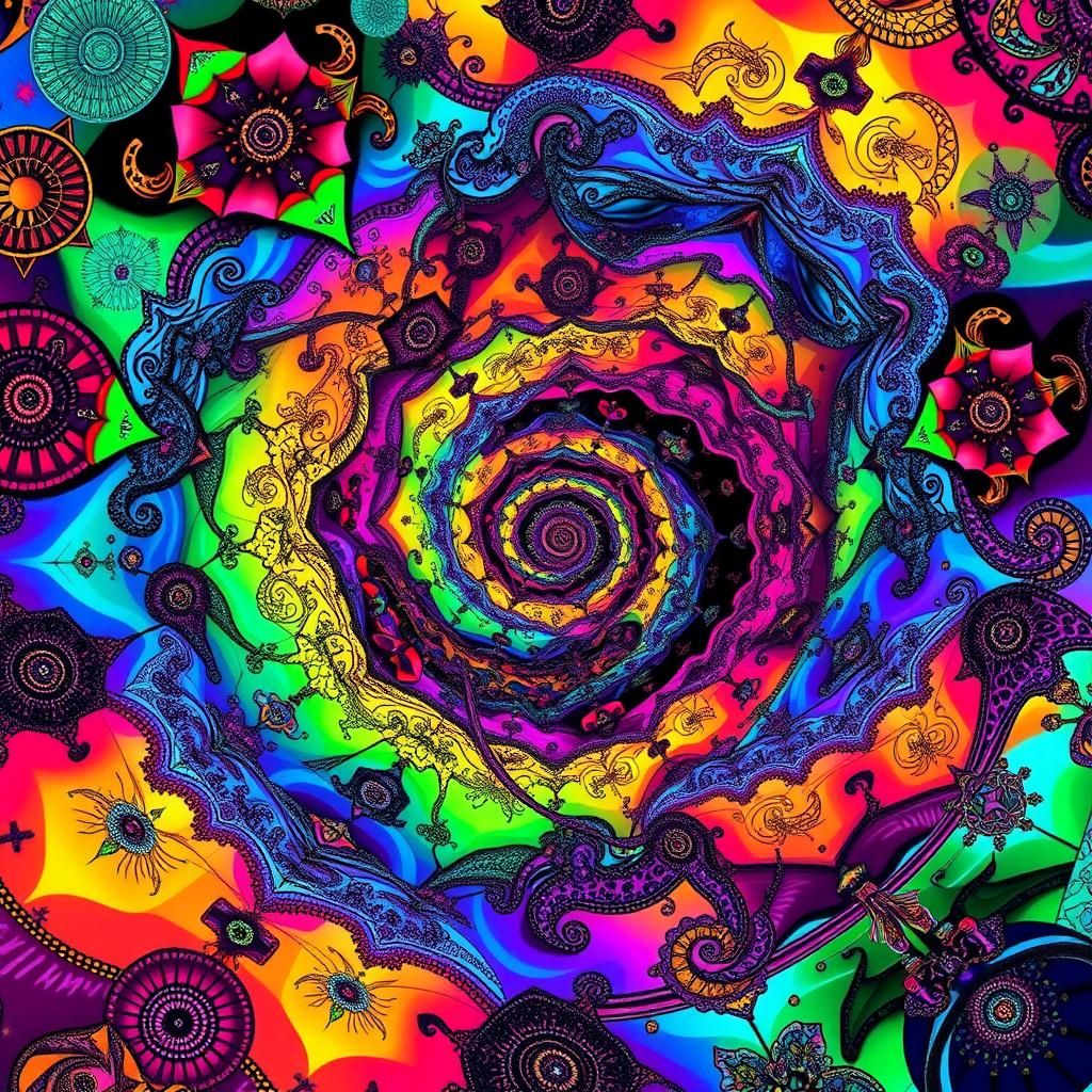 Psychadelic trippy swirly brightly rainbow colored chaos dissolving into a psychotic psychadelic trippy explosion of morphing rainbow colore...