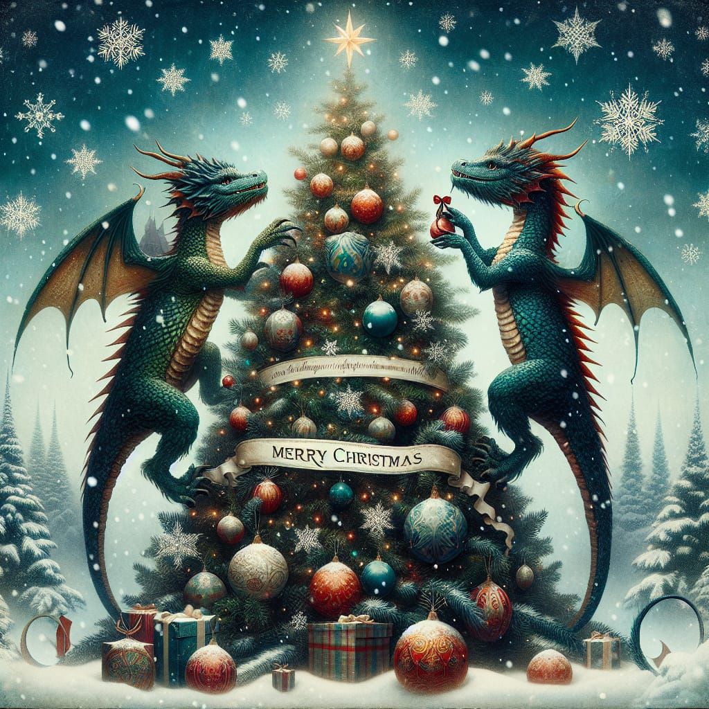 Merry Christmas in Wonderland: Whimsical Dragons Decorate a....