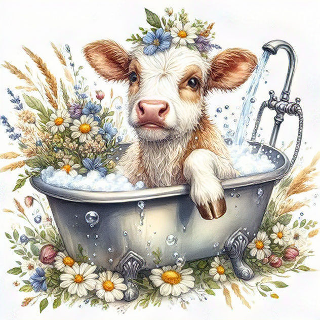 Cow in the bathtub