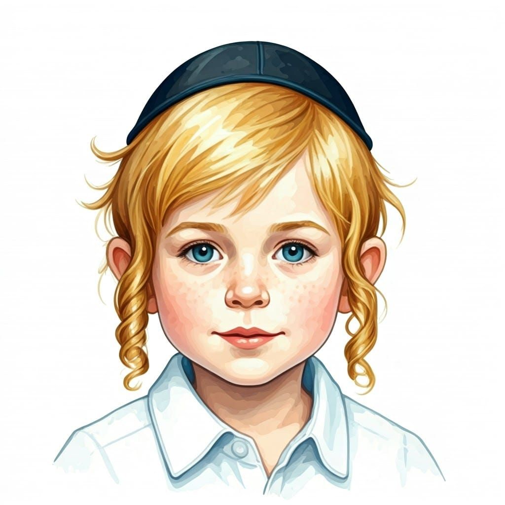 Orthodox Jewish Boy in Whimsical Watercolor Style