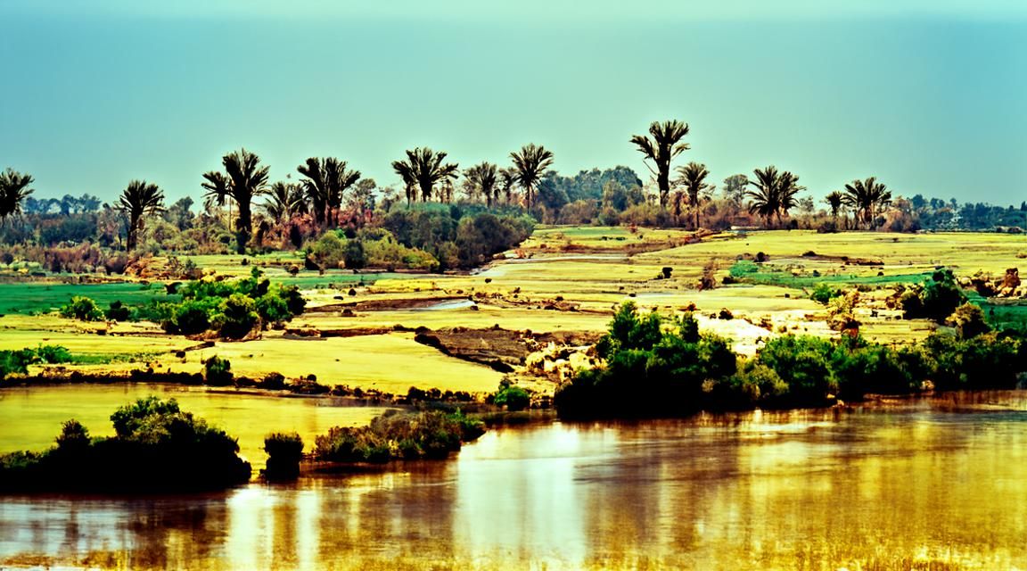 serene egyptian river valley landscape, 35mm photography