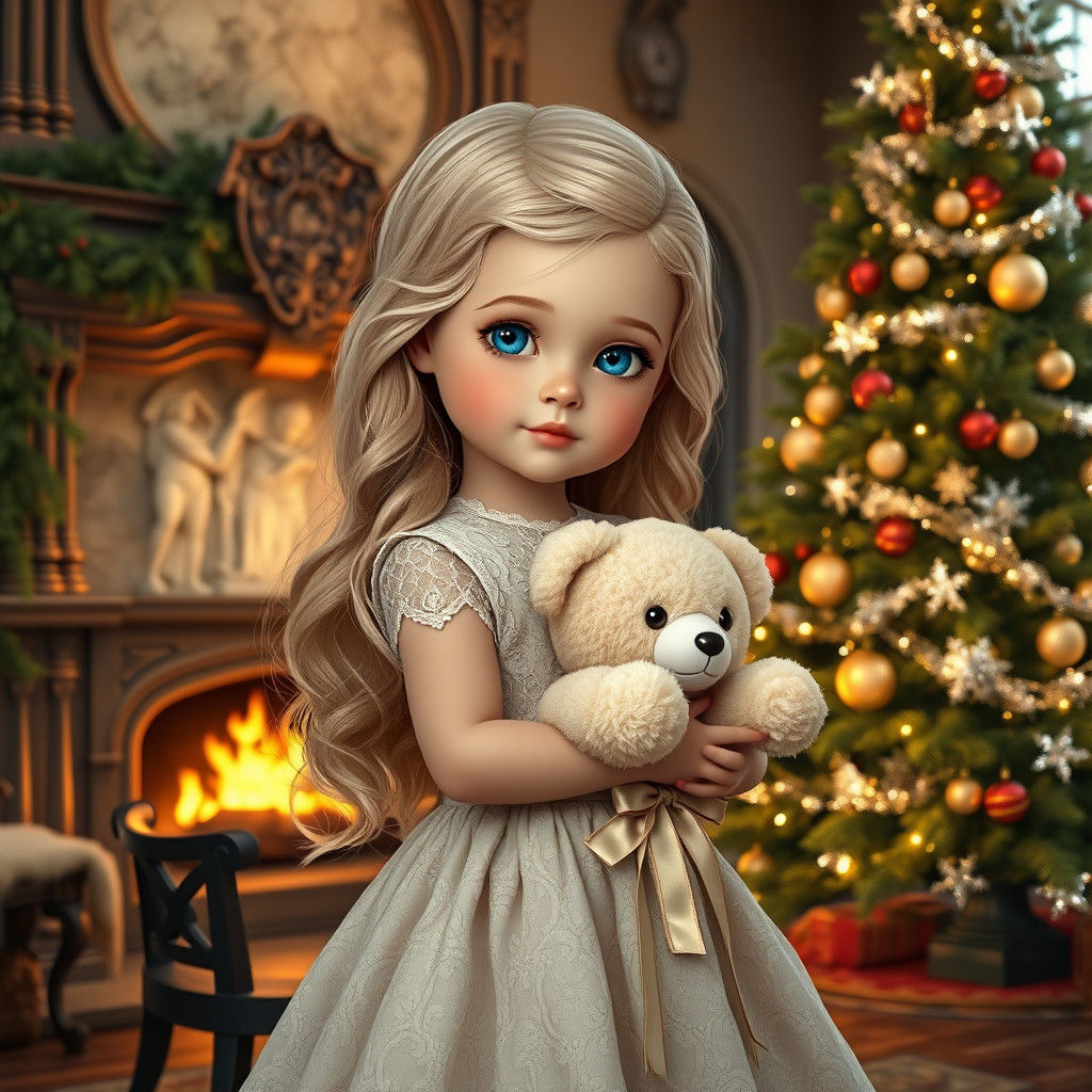 A Little girl with a cute baby face with long wavy blonde ha...
